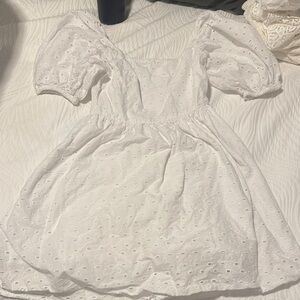 White Eyelet Puff Sleeve Dress